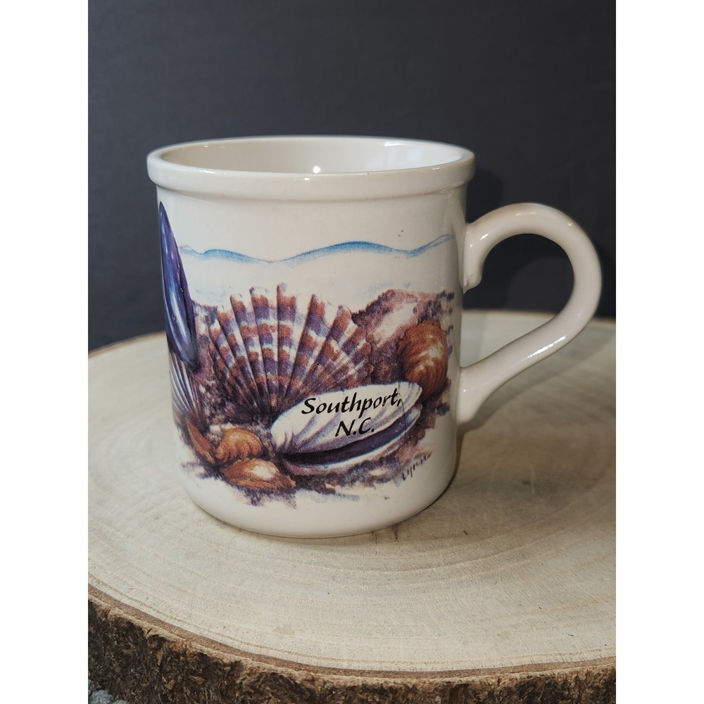 Vintage Coffee Cup Mug Southport North Carolina~N.C.~Sea Shells Sea Gulls Ocean